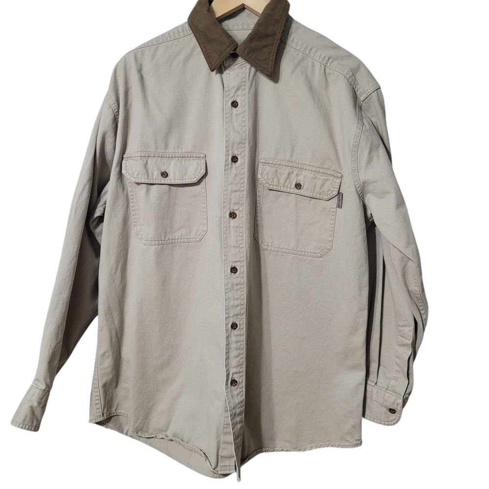 Vintage Woolrich Men's Suede Collar Heavy 100% Cotton Work Dress Shirt